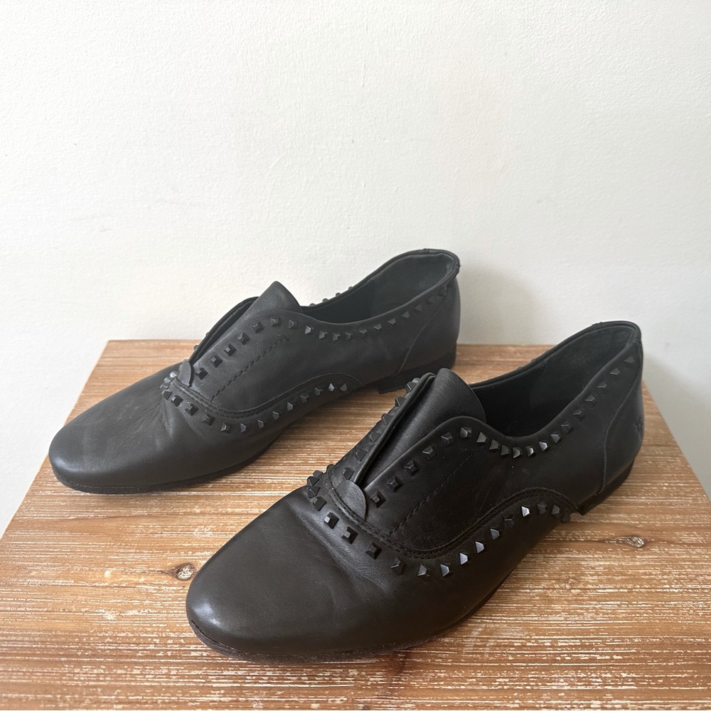 FRYE | W7 | Black Terri Deco Stud Leather Slip Ons